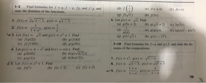 Find Formulas For F G F G Fg And F G And 1 2 D F Chegg Com