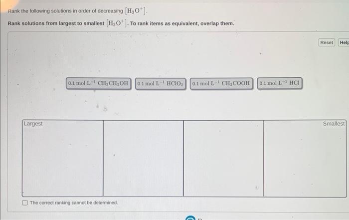 Solved Rank The Following Solutions In Order Of Decreasing | Chegg.com