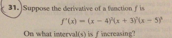 Solved 31. Suppose the derivative of a function f is | Chegg.com