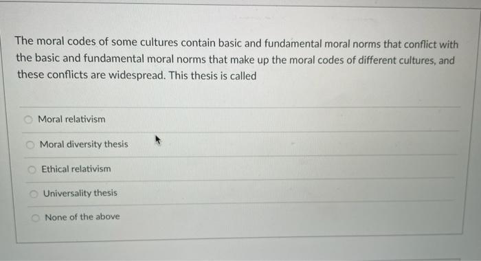 The Moral Codes Of Some Cultures Contain Basic And | Chegg.com