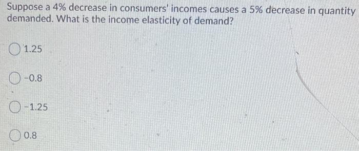 Solved Suppose a 4% decrease in consumers' incomes causes a | Chegg.com