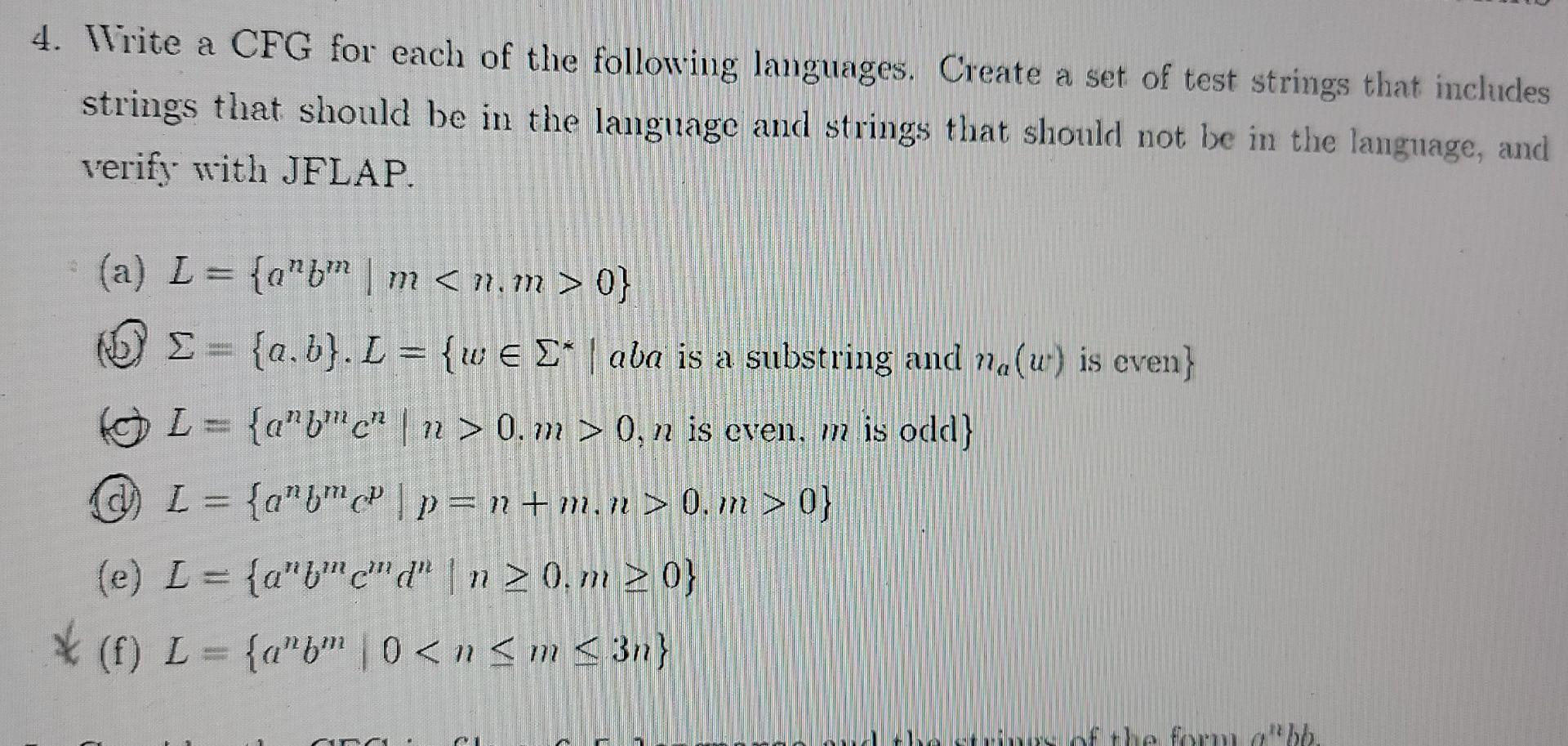 Solved 4. Write a CFG for each of the following languages. | Chegg.com