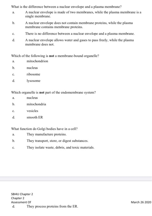 Solved What is the difference between a nuclear envelope and | Chegg.com