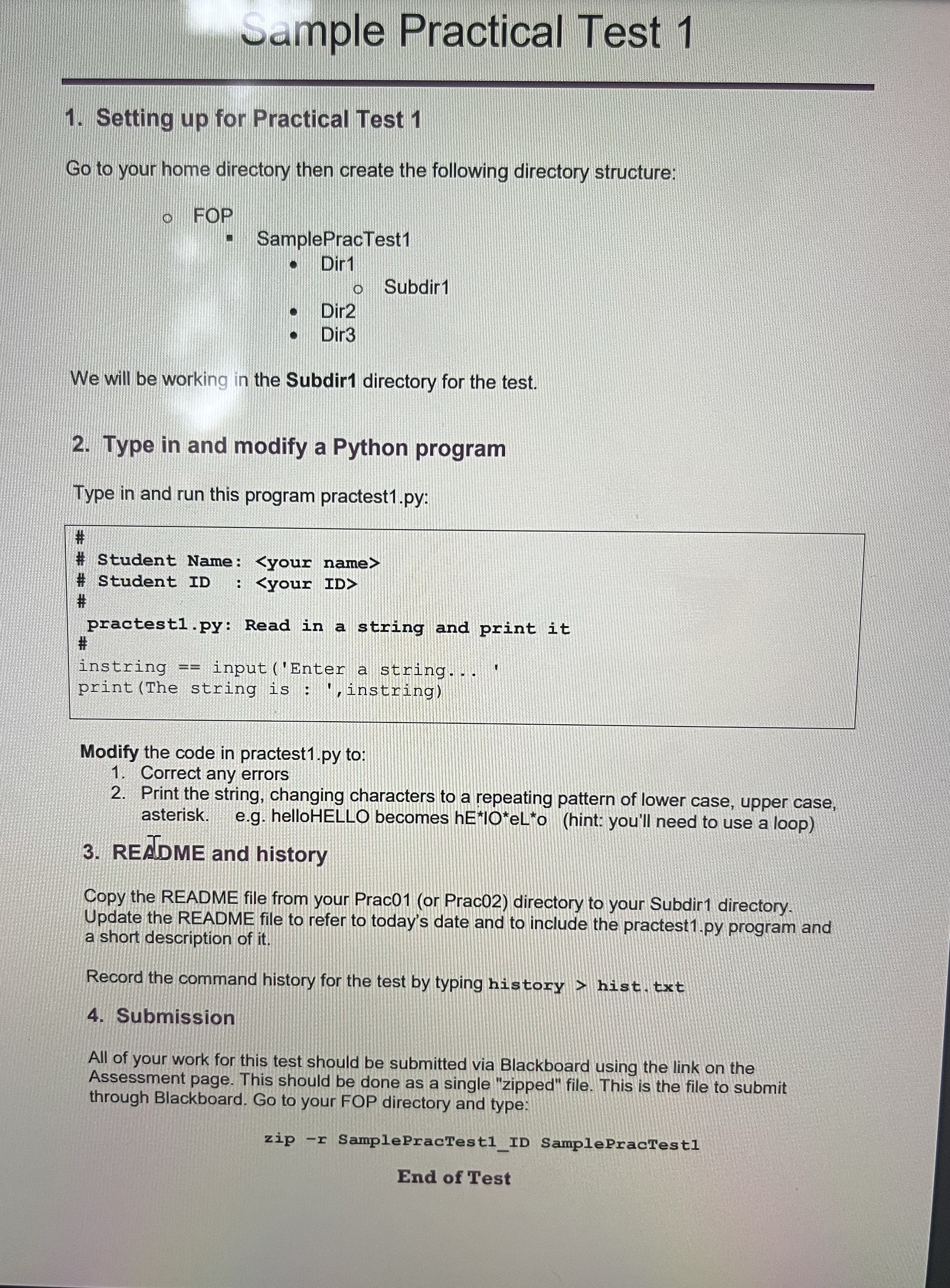 Solved Modify the code in practest1 ﻿py to:1. ﻿Correct any | Chegg.com