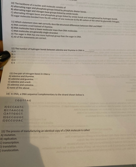 Solved 10) The backbone of a nucleic acid molecule consists