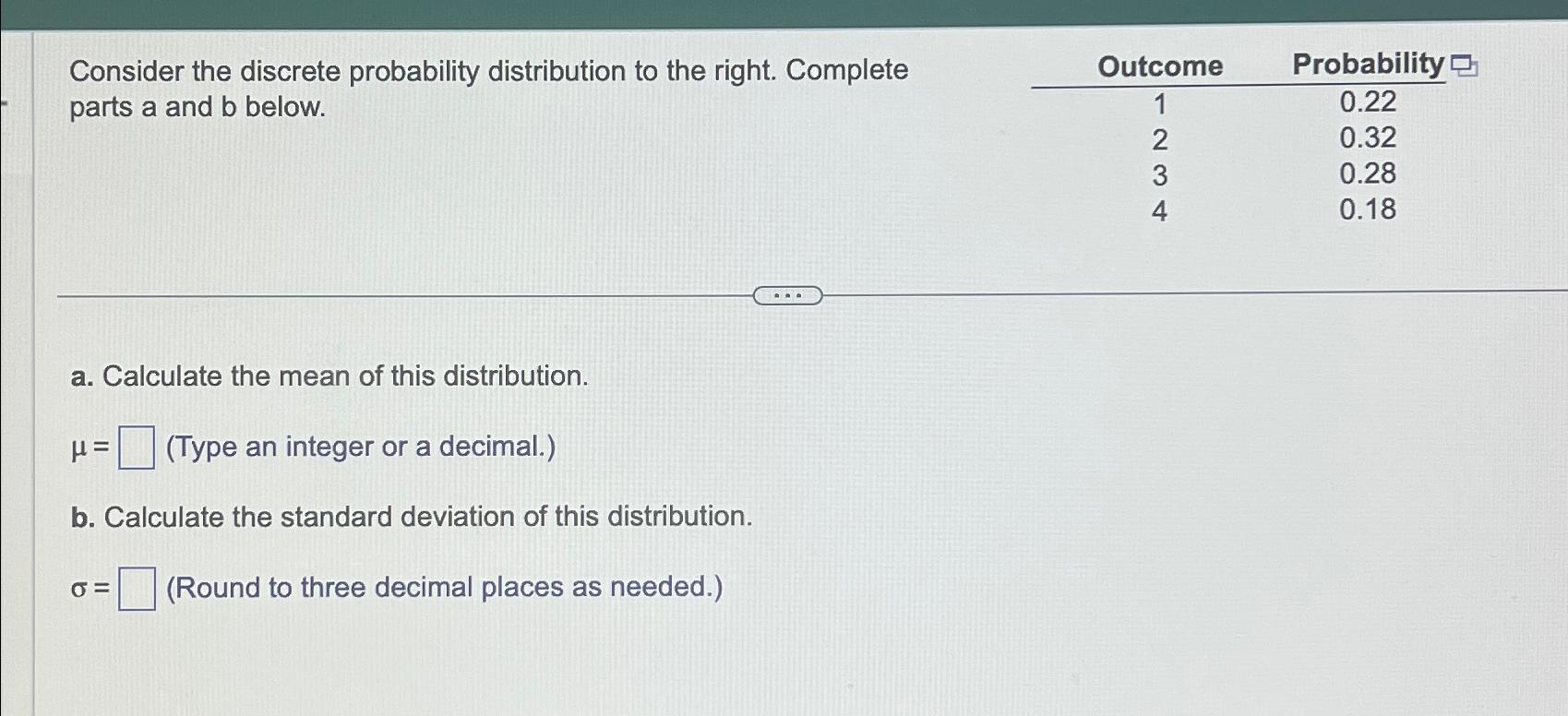 Solved Consider the discrete probability distribution to the | Chegg.com