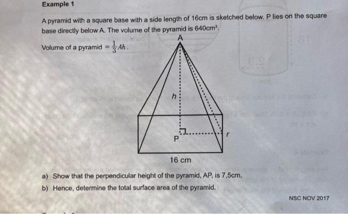 Solved A pyramid with a square base with a side length of 16 | Chegg.com