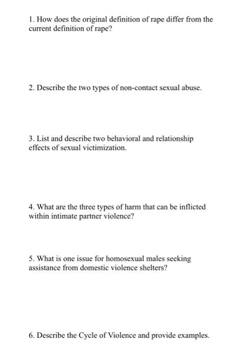 Solved 1. How does the original definition of rape differ | Chegg.com
