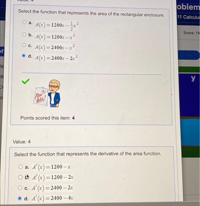 Solved oblem Select the function that represents the area of | Chegg.com