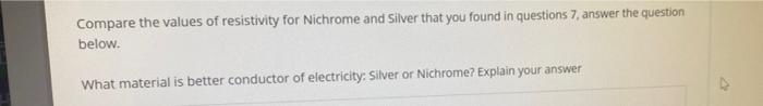 Solved Compare the values of resistivity for Nichrome and | Chegg.com