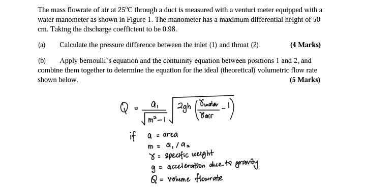 Solved The mass flowrate of air at 25°C through a duct is | Chegg.com