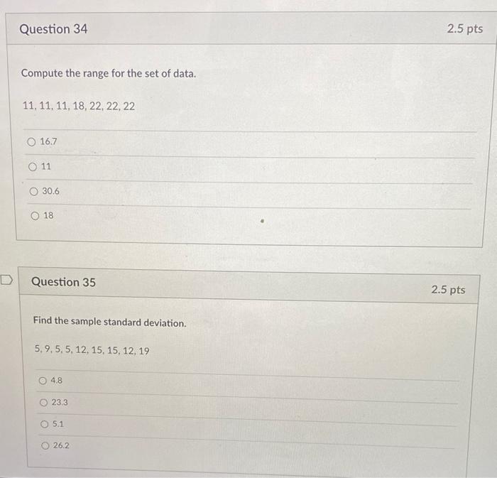 Solved Question 34 2.5 pts Compute the range for the set of | Chegg.com