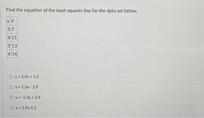 Solved Find the equation of the least squares line for the | Chegg.com