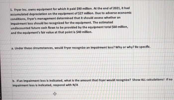 Solved 1. Fryer Inc. owns equipment for which it paid $90 | Chegg.com