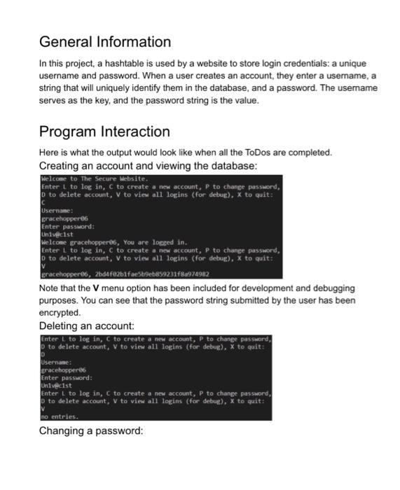 Solved General Information In this project, a hashtable is | Chegg.com