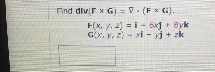 Find \( \operatorname{div}(F \times \mathbf{G})=\nabla \cdot(\mathbf{F} \times \mathbf{G}) \). \[ \begin{array}{l} \mathbf{F}