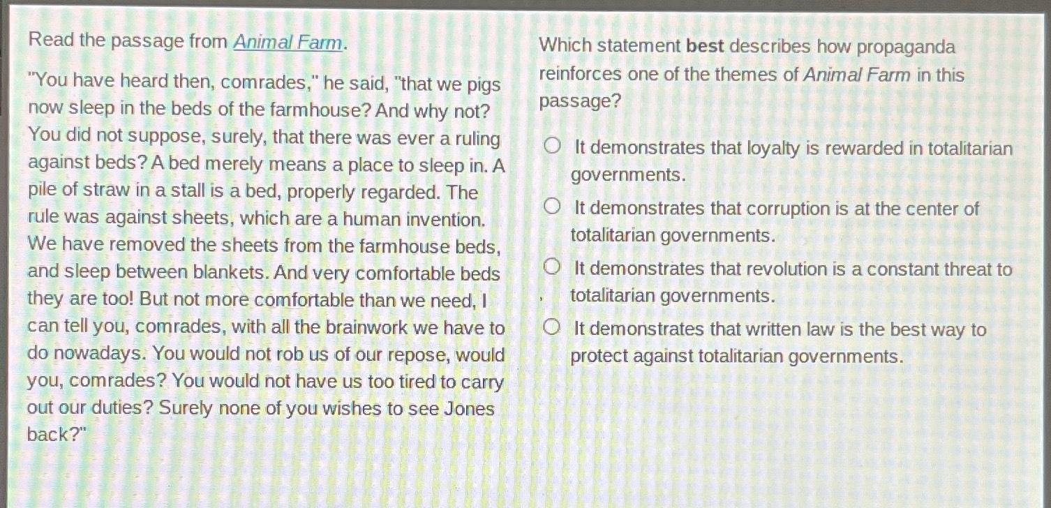 Solved Read the passage from Animal Farm."You have heard | Chegg.com
