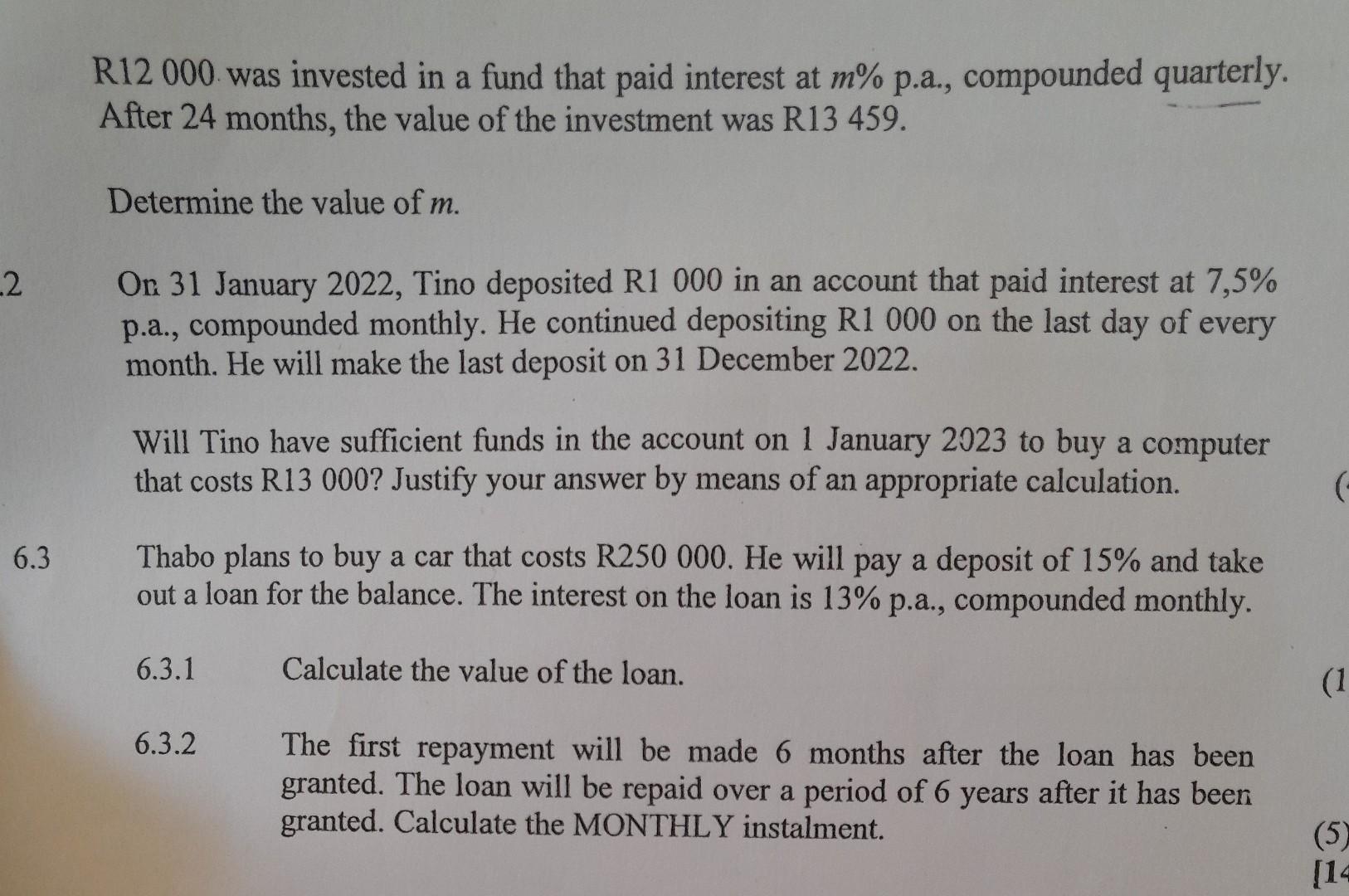 Solved R12 000. was invested in a fund that paid interest at