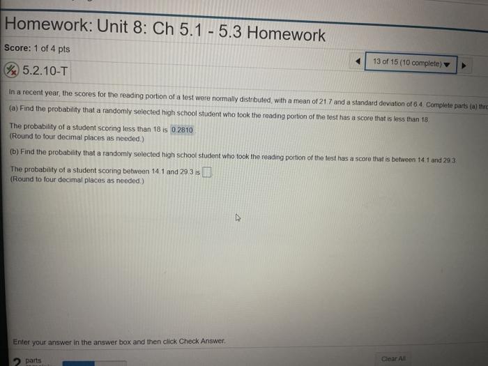 Solved Homework: Unit 8: Ch 5.1 - 5.3 Homework Score: 1 of 4 | Chegg.com