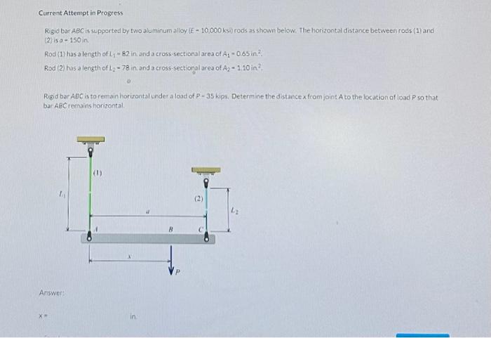 Solved Rigid Bar ABC Is Supported By Two Aluminum Alloy (E - | Chegg.com