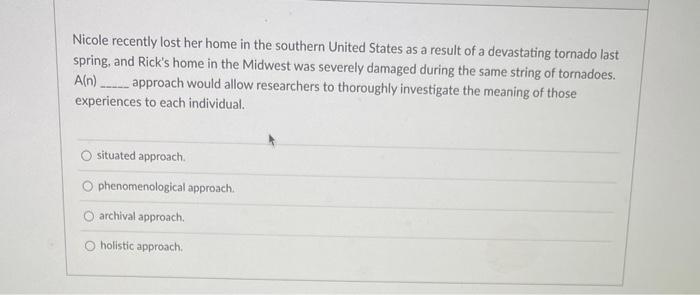 Solved Nicole recently lost her home in the southern United | Chegg.com