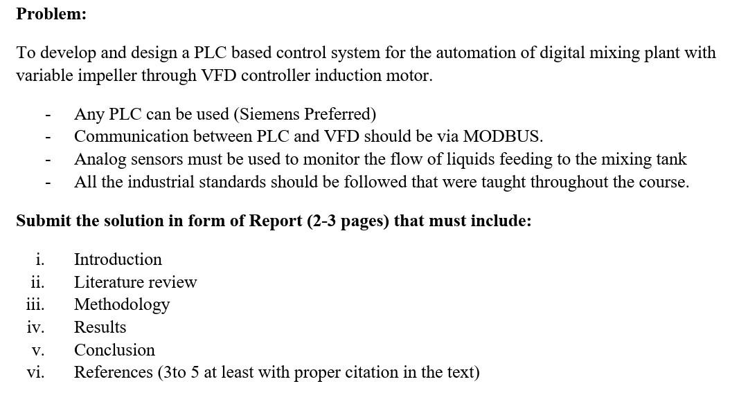 Problem: To develop and design a PLC based control | Chegg.com