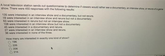 Solved A local television station sends out questionnaires | Chegg.com