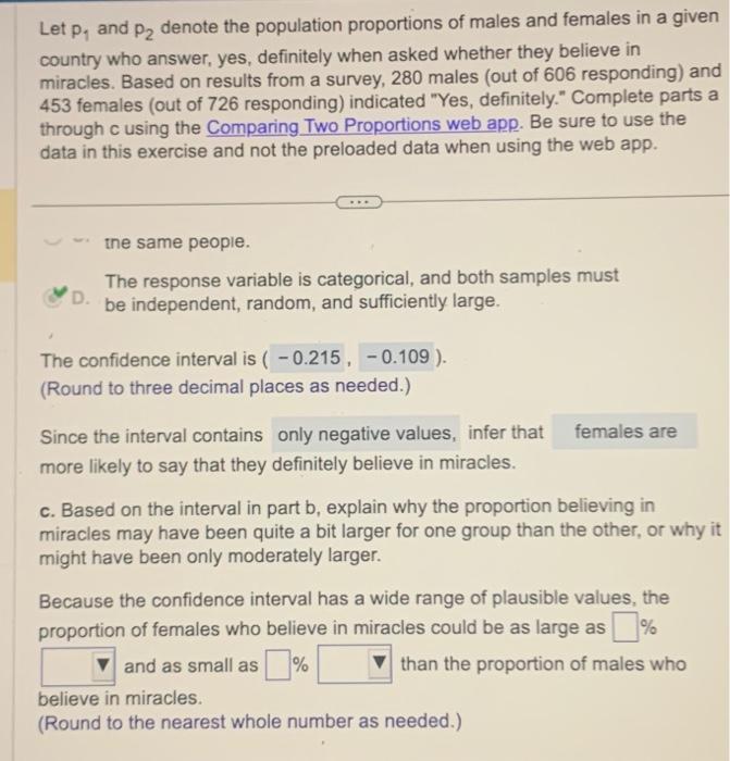Solved Let p1 and p2 denote the population proportions of | Chegg.com