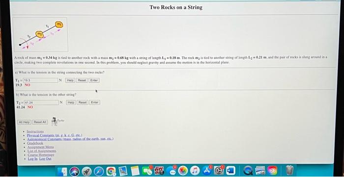 Solved Two Rocks on a String Arock of mass m, 0.34 kg is | Chegg.com