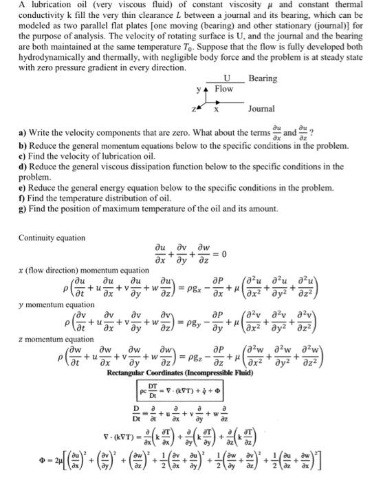 Solved A lubrication oil (very viscous fluid) of constant