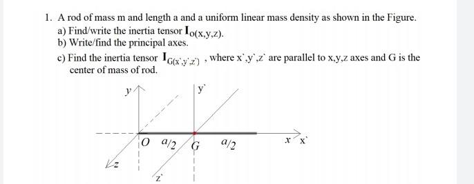 Solved 1. A rod of mass m and length a and a uniform linear | Chegg.com