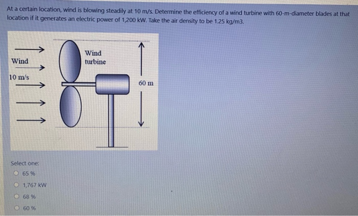 Solved At A Certain Location, Wind Is Blowing Steadily At 10 | Chegg.com