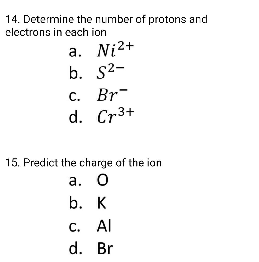 Solved 14. Determine the number of protons and electrons in | Chegg.com