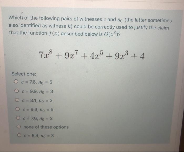 Solved Which Of The Following Pairs Of Witnesses C And No | Chegg.com