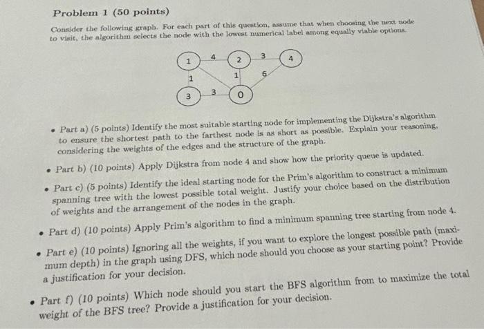 Problem 1 (50 points) Consider the following graph. | Chegg.com