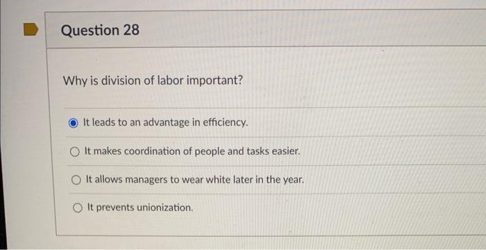 Solved Why is division of labor important? It leads to an | Chegg.com