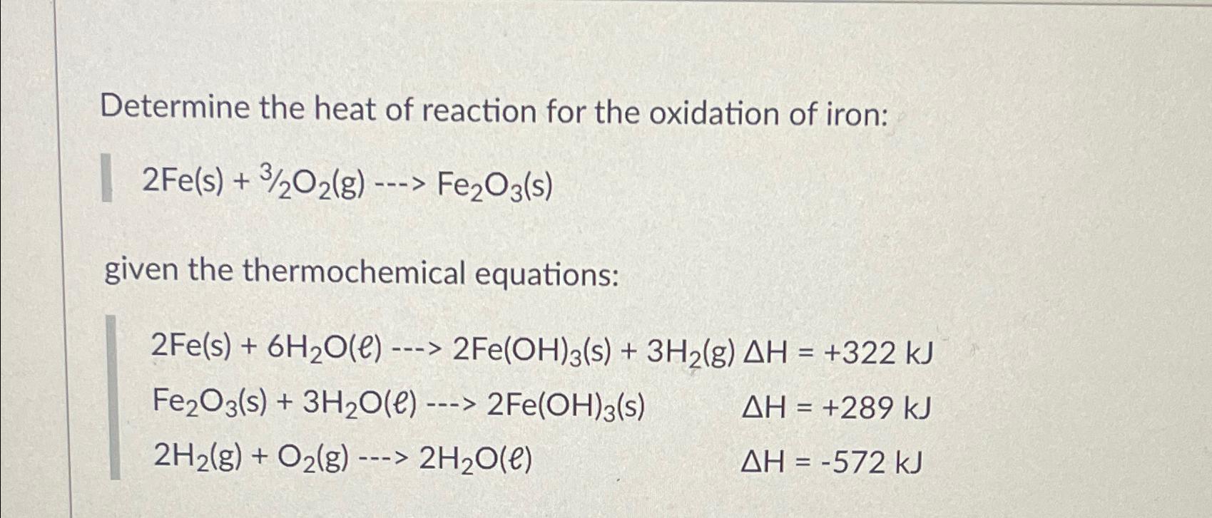 Solved Determine the heat of reaction for the oxidation of