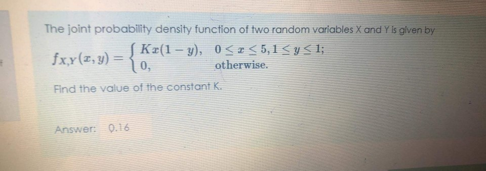 Solved The joint probability density function of two random | Chegg.com