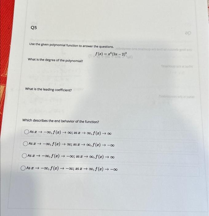 Solved Use the given polynomial function to answer the | Chegg.com