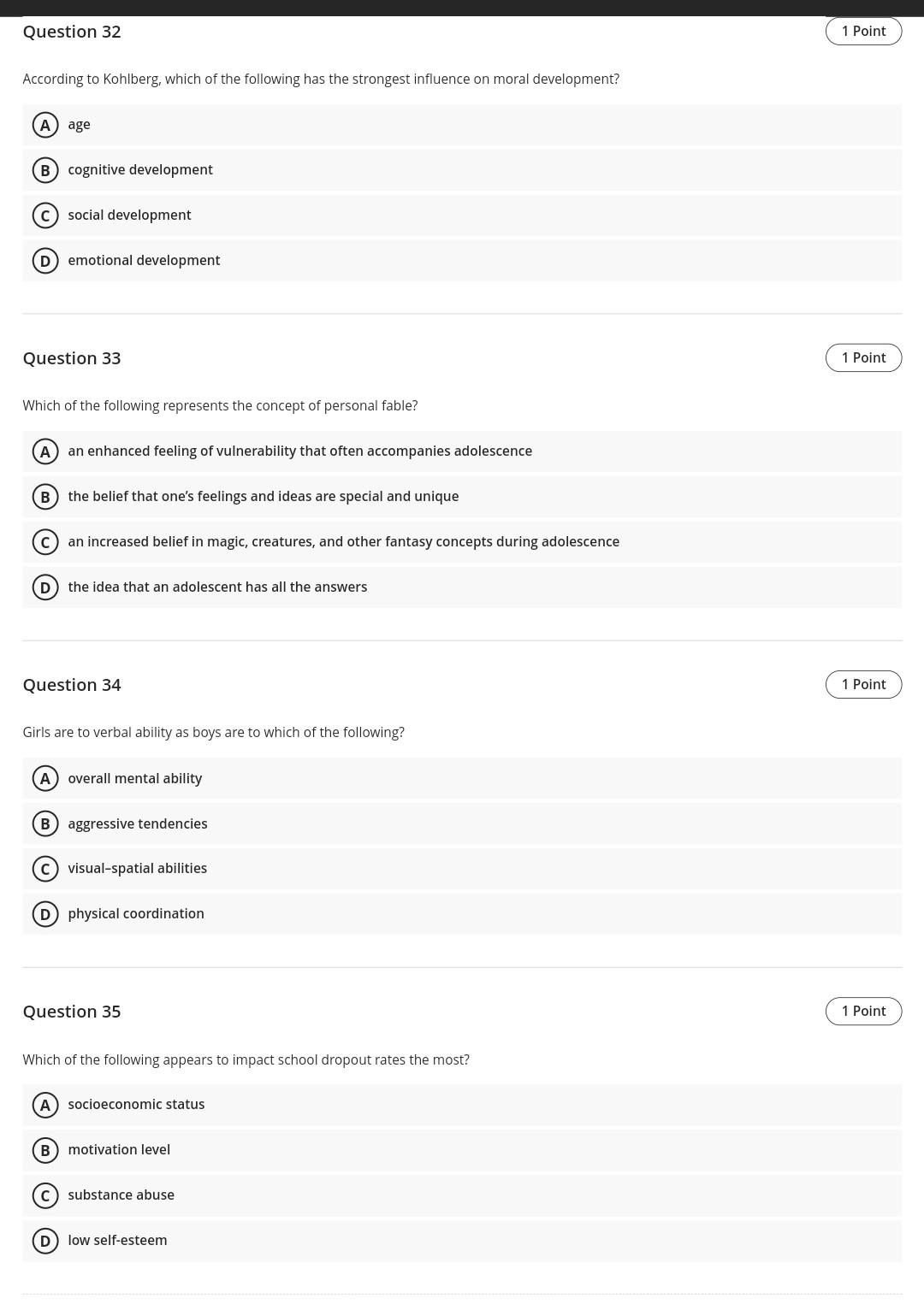 Solved Test Content Question 1 1 Point In adolescence, | Chegg.com