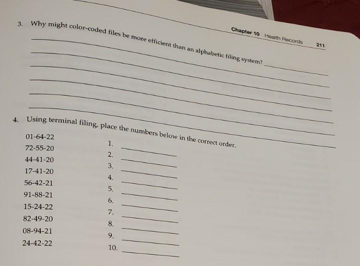 210 Chapter 10 Health Records 1 2. Using alphabetic