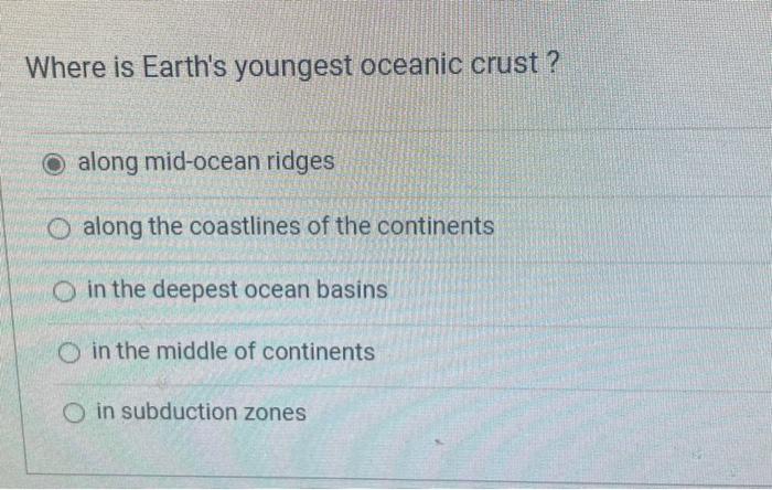 Solved Where Is Earth's Youngest Oceanic Crust? Along | Chegg.com