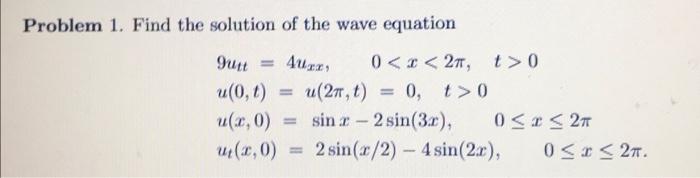 Solved Problem 1. Find the solution of the wave equation | Chegg.com