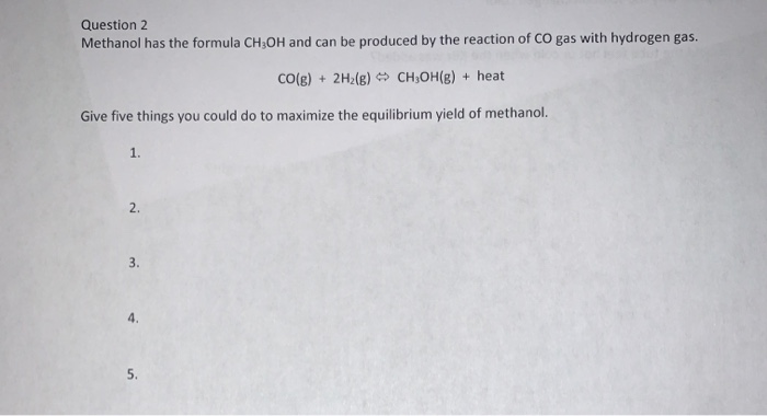 Solved Question 2 Methanol Has The Formula CH3OH And Can Be | Chegg.com