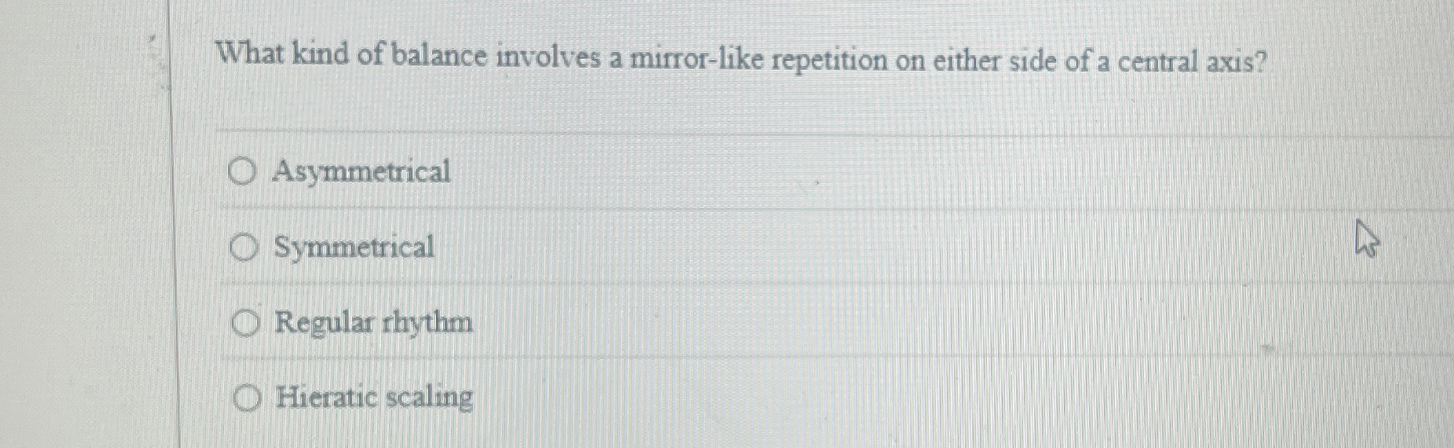 Solved What kind of balance involves a mirror-like | Chegg.com