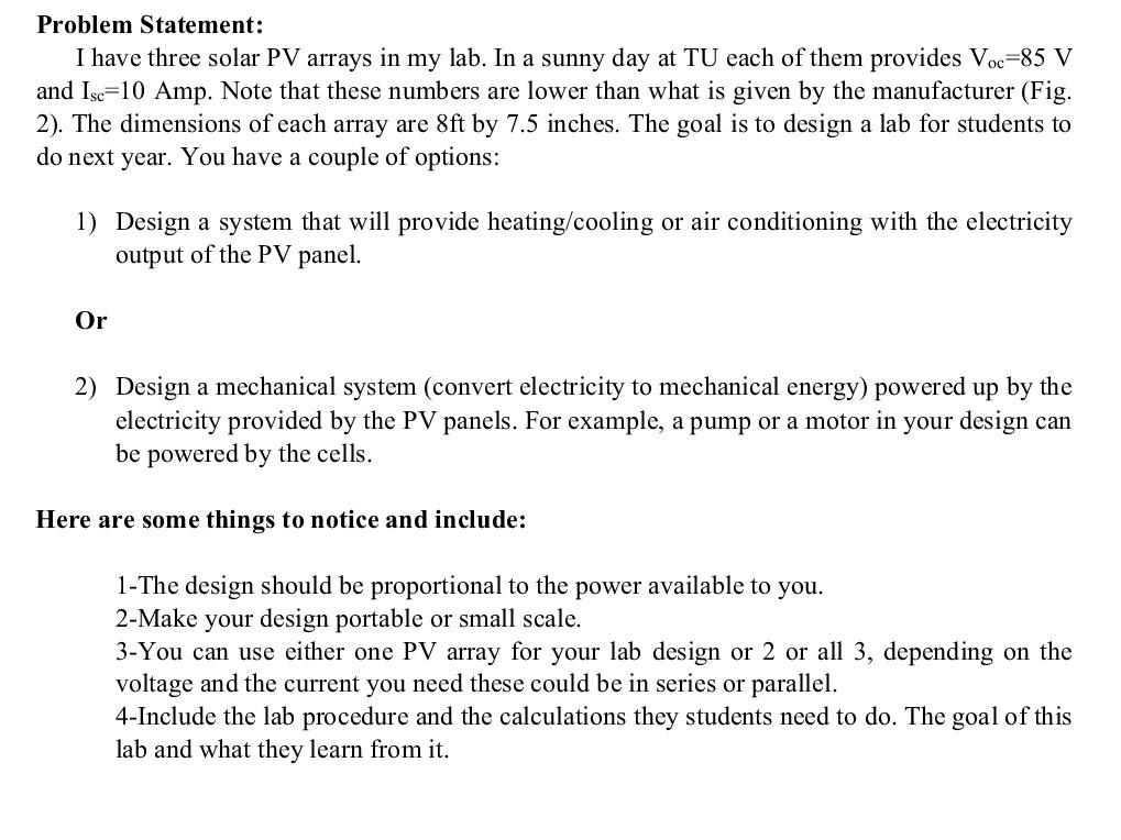Problem Statement: I have three solar PV arrays in my | Chegg.com