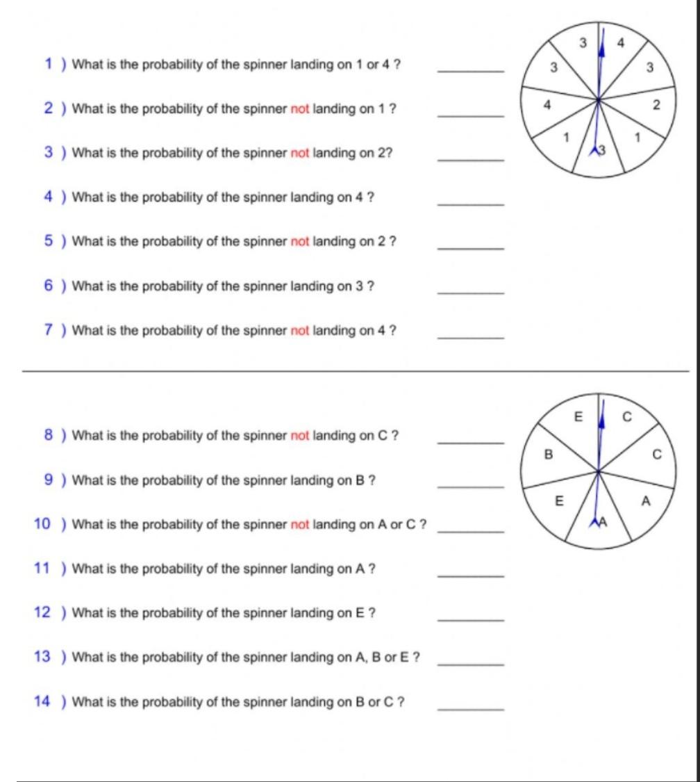 Solved 1 ) What is the probability of the spinner landing on