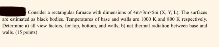 Solved Consider a rectangular furnace with dimensions of 4 | Chegg.com