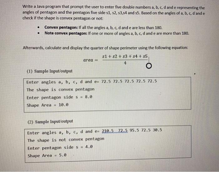 Solved Write a Java program that prompt the user to enter | Chegg.com