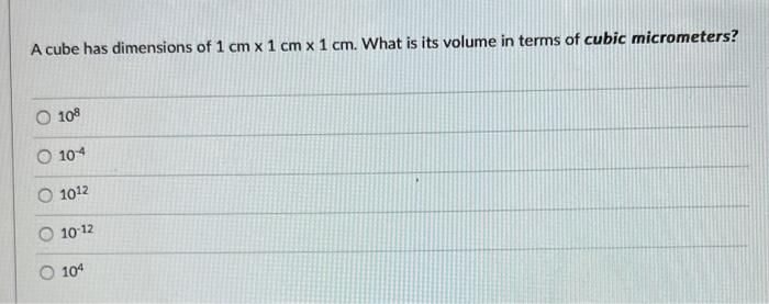 Solved A Cube Has Dimensions Of 1 Cm X 1 Cm X 1 Cm What Is Chegg Com   Image